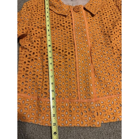 CHICOS Linen Blend Eyelet Blazer Jacket 3/4 Sleeve Sz 2/M Career Professional - Picture 9 of 10